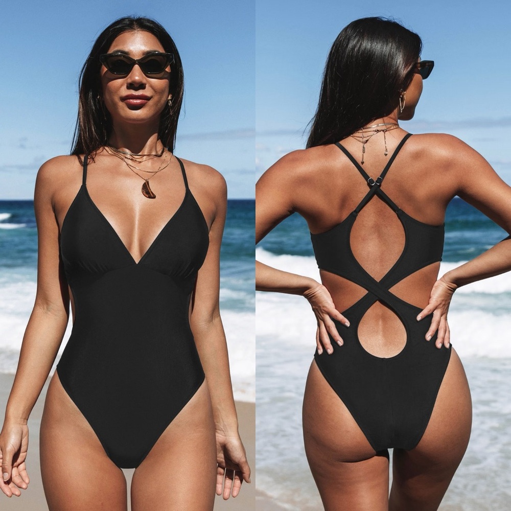 NWT Cupshe Kasey Black Cutout One Piece Swimsuit